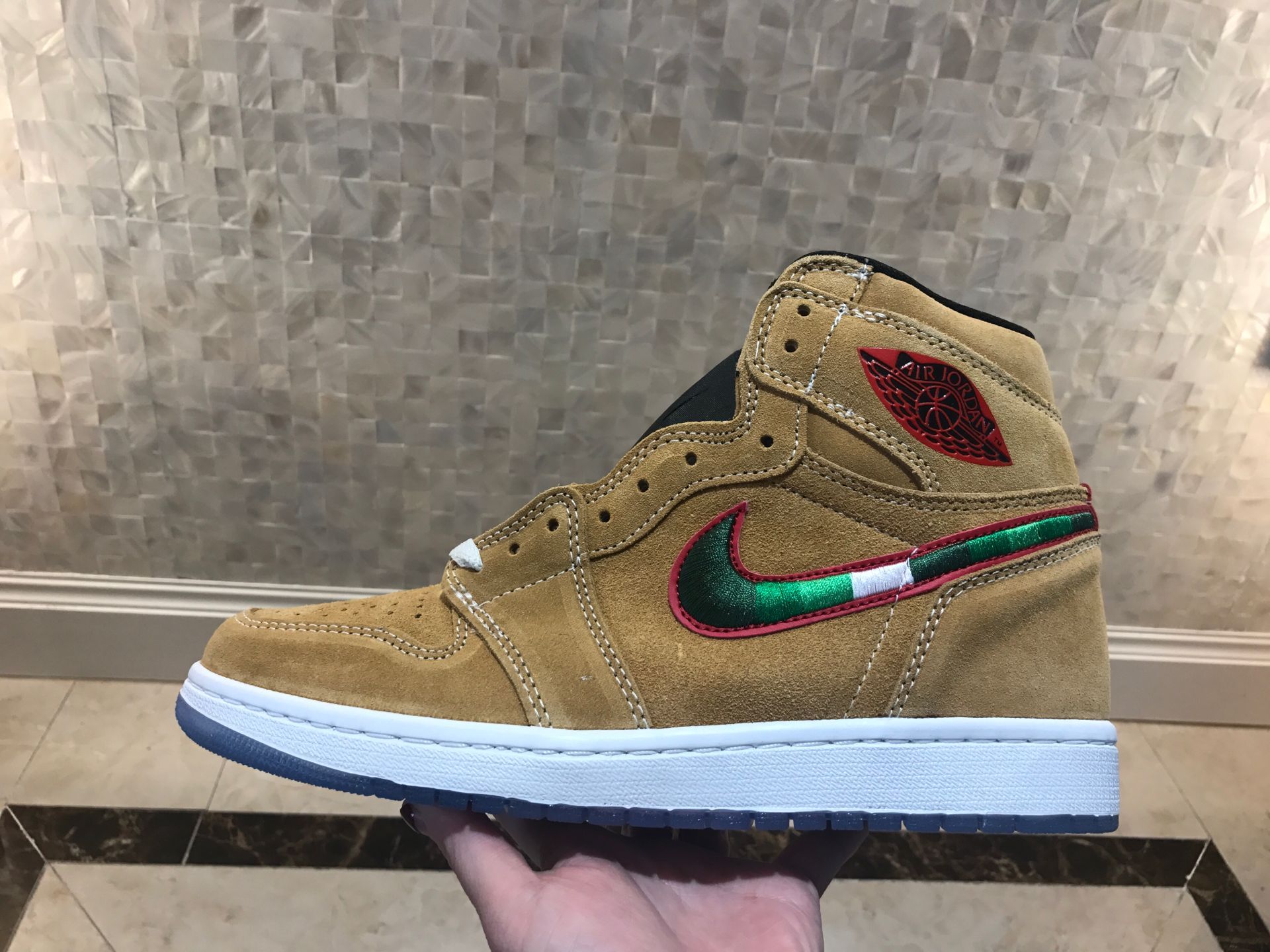 2019 Air Jordan 1 Wheat Yellow Green Red Shoes - Click Image to Close